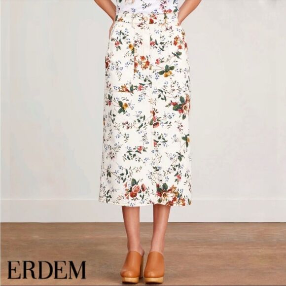 Erdem Artie Cotton-Blend Midi Skirt with Pockets in White/Multi Floral - Picture 5 of 13
